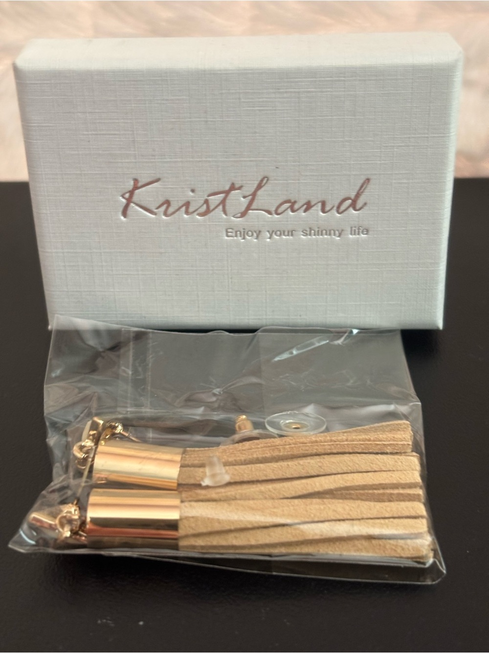 Beige Tassel Earrings with Gold Accents